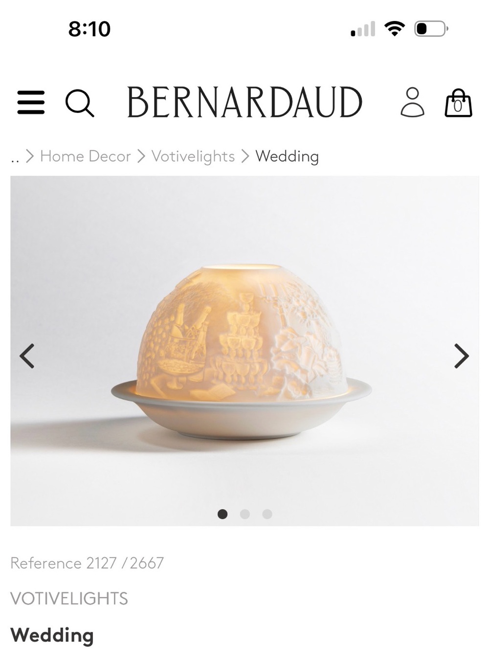 Bernardaud White Porcelain Wedding Votive Dome
